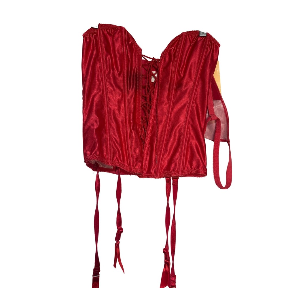 Empire Intimates Red Satin Corset Garter Bustier Lingerie Pinup Vintage‎ Size 32